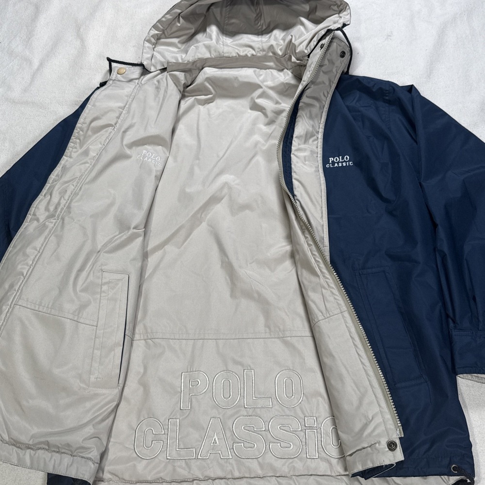 Vintage POLO RALPH LAUREN Polo Classic Jacket Reversible Hooded M Beige & Navy
